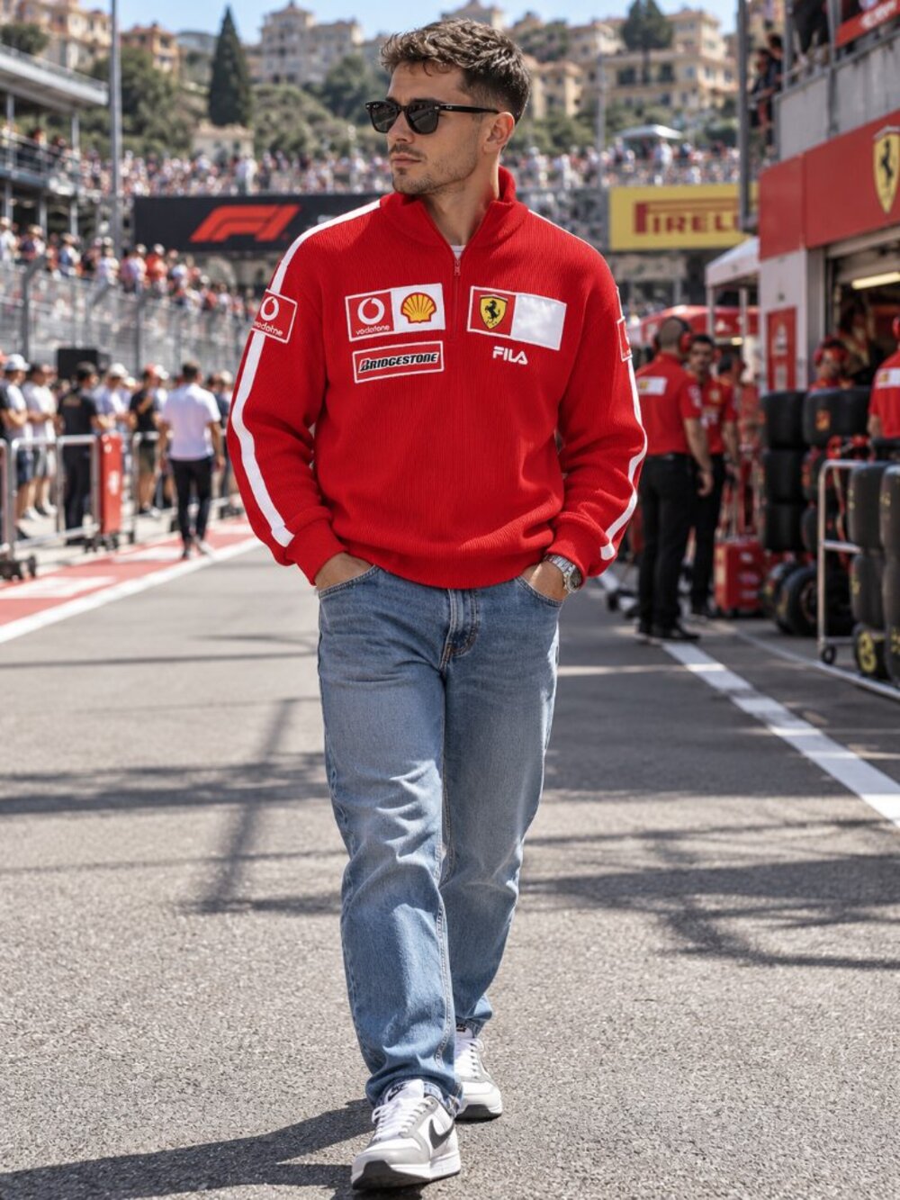 Vintage FILA Scuderia Ferrari F1 Racing Quarter Zip Pullover Mens Small Red Y2K